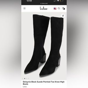Delaynie Black Suede Pointed Tow Knee High Boots